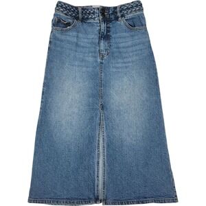 HABITUAL Denim Jeans Maxi Skirt Light A-Line Braided Waist Front Slit Size 2/26
